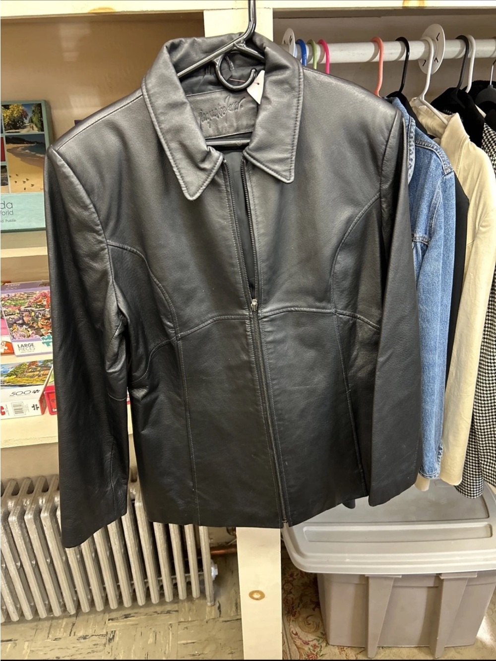 Jacqueline Ferrar Black Leather Zip-Front Jacket